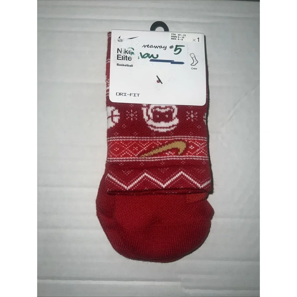 Nike Elite Christmas Crew Socks Mens 6-8 Womens 4-6 Youth 5-7 Red